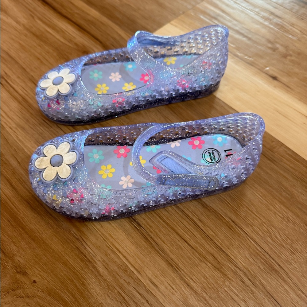 Kids Glitter Jelly Shoes with Floral Design